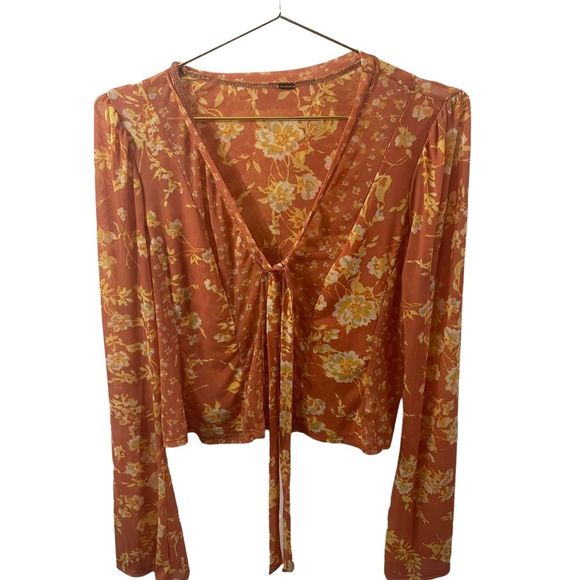 Free People Tops - Free People Orange / Yellow Floral Tie Top Size M